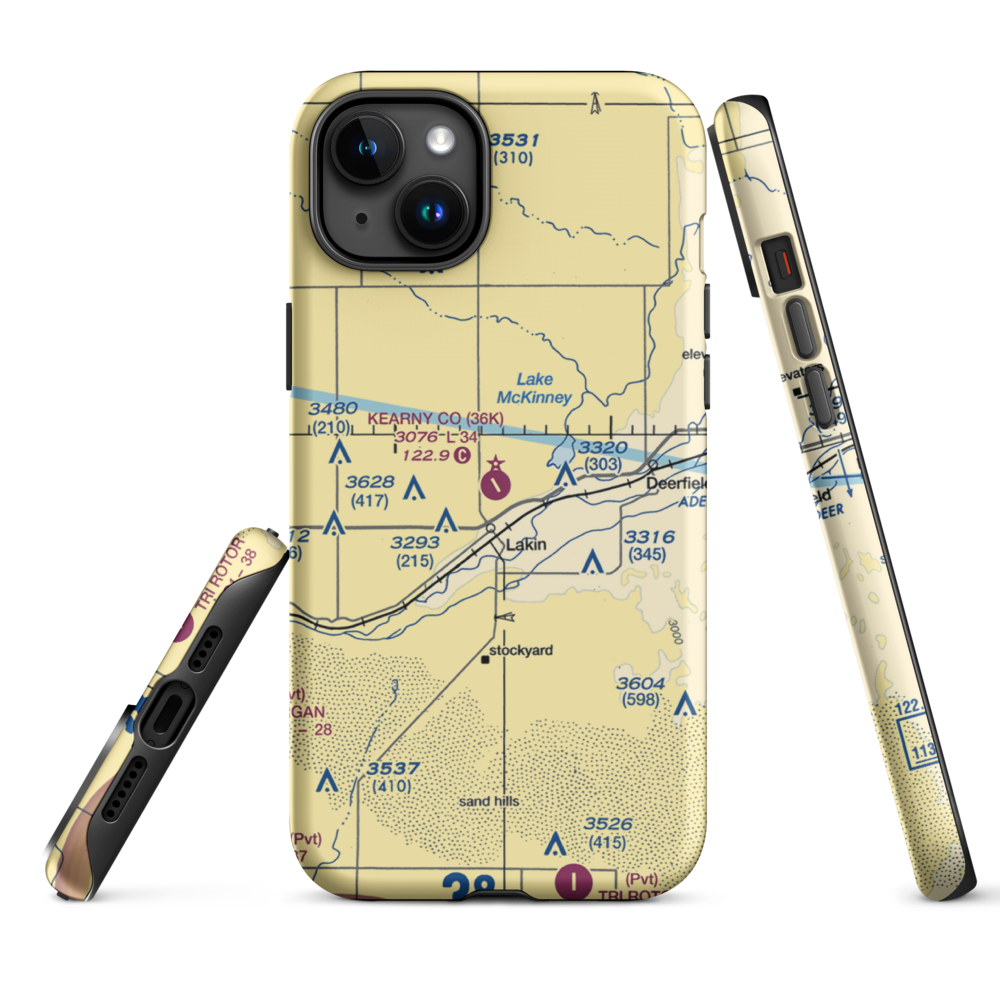 Kearny County Airport (36K) VFR Sectional  Tough iPhone Case iPhone 15 Plus model shown