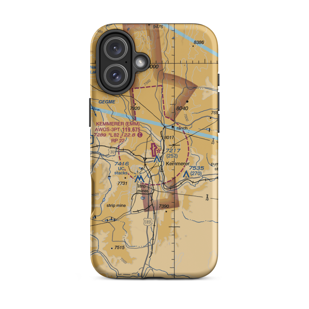 Kemmerer Municipal Airport (EMM) VFR Sectional  Tough iPhone Case iPhone 16 Plus model shown