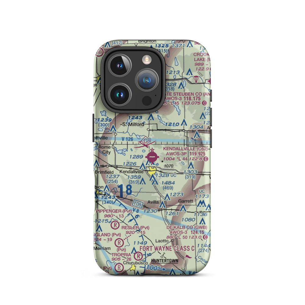 Kendallville Municipal Airport (C62) VFR Sectional  Tough iPhone Case iPhone 16 Pro model shown