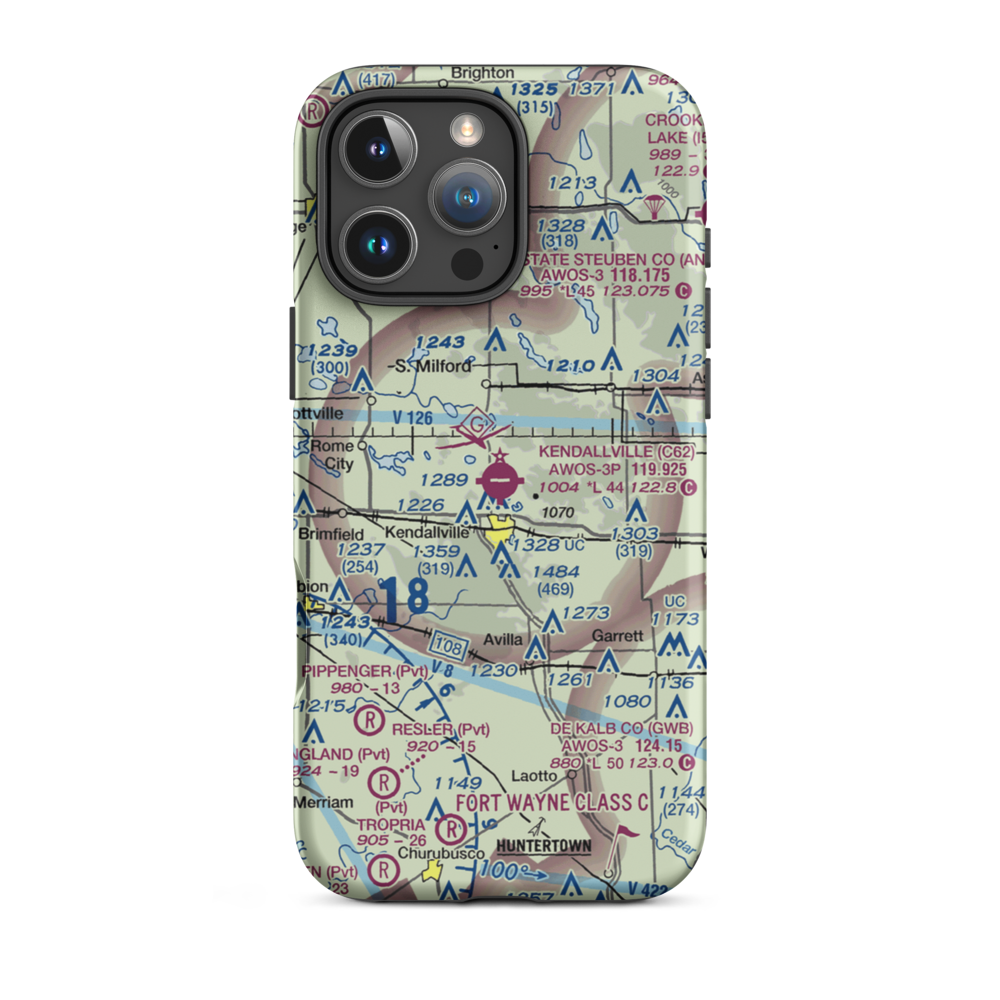 Kendallville Municipal Airport (C62) VFR Sectional  Tough iPhone Case iPhone 16 Pro Max model shown