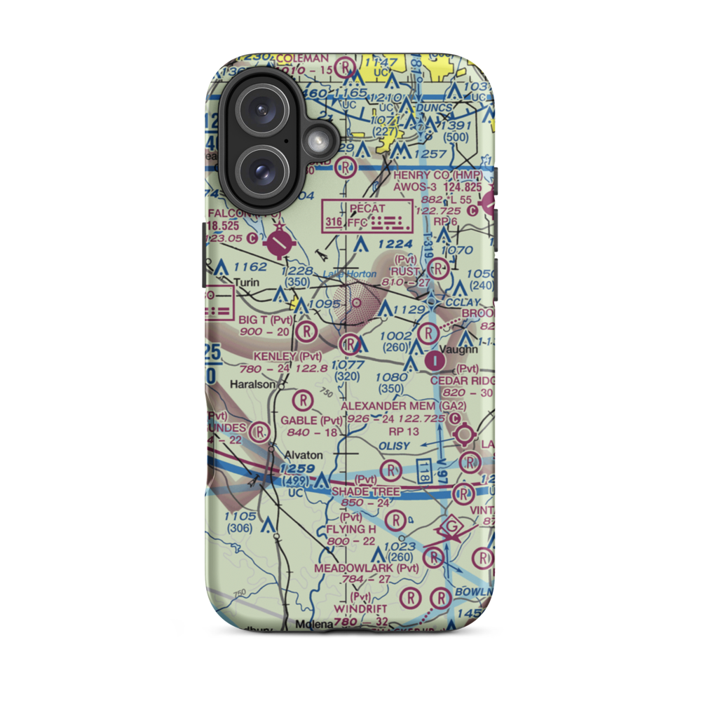 Kenley Field (GA61) VFR Sectional  Tough iPhone Case iPhone 16 Plus model shown