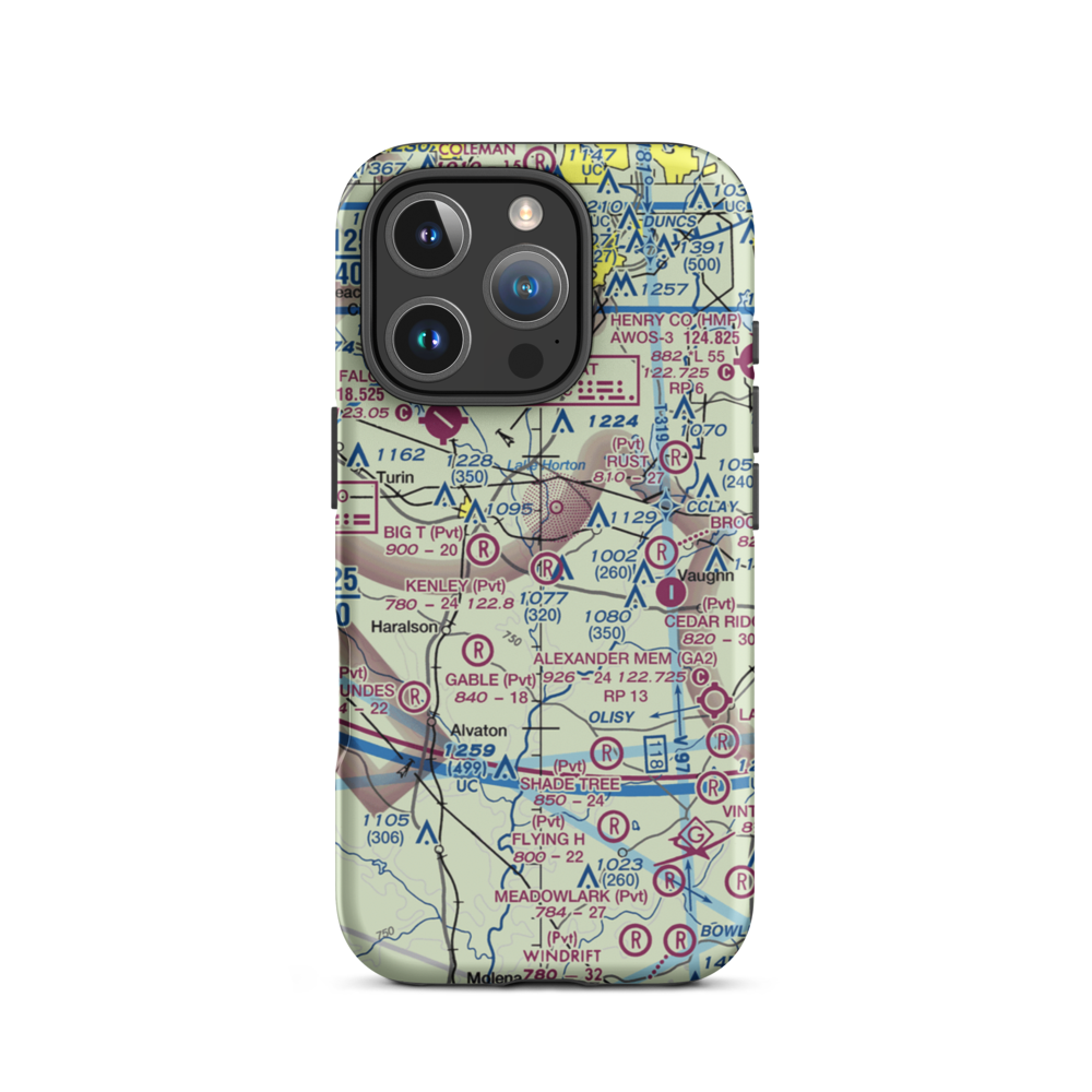 Kenley Field (GA61) VFR Sectional  Tough iPhone Case iPhone 16 Pro model shown