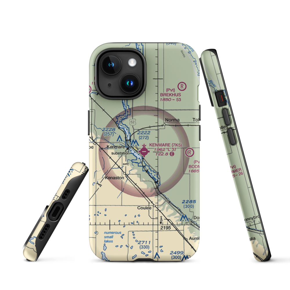 Kenmare Municipal Airport (7K5) VFR Sectional  Tough iPhone Case iPhone 15 model shown
