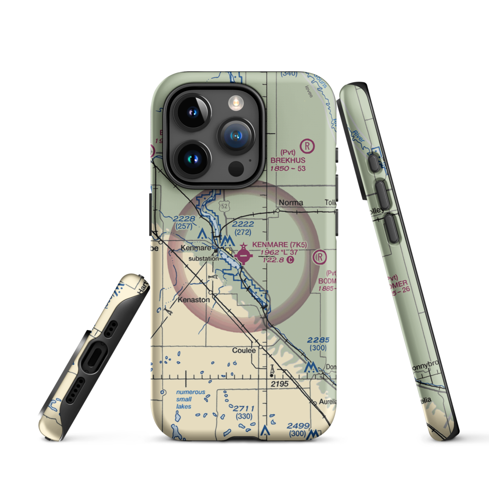 Kenmare Municipal Airport (7K5) VFR Sectional  Tough iPhone Case iPhone 15 Pro model shown