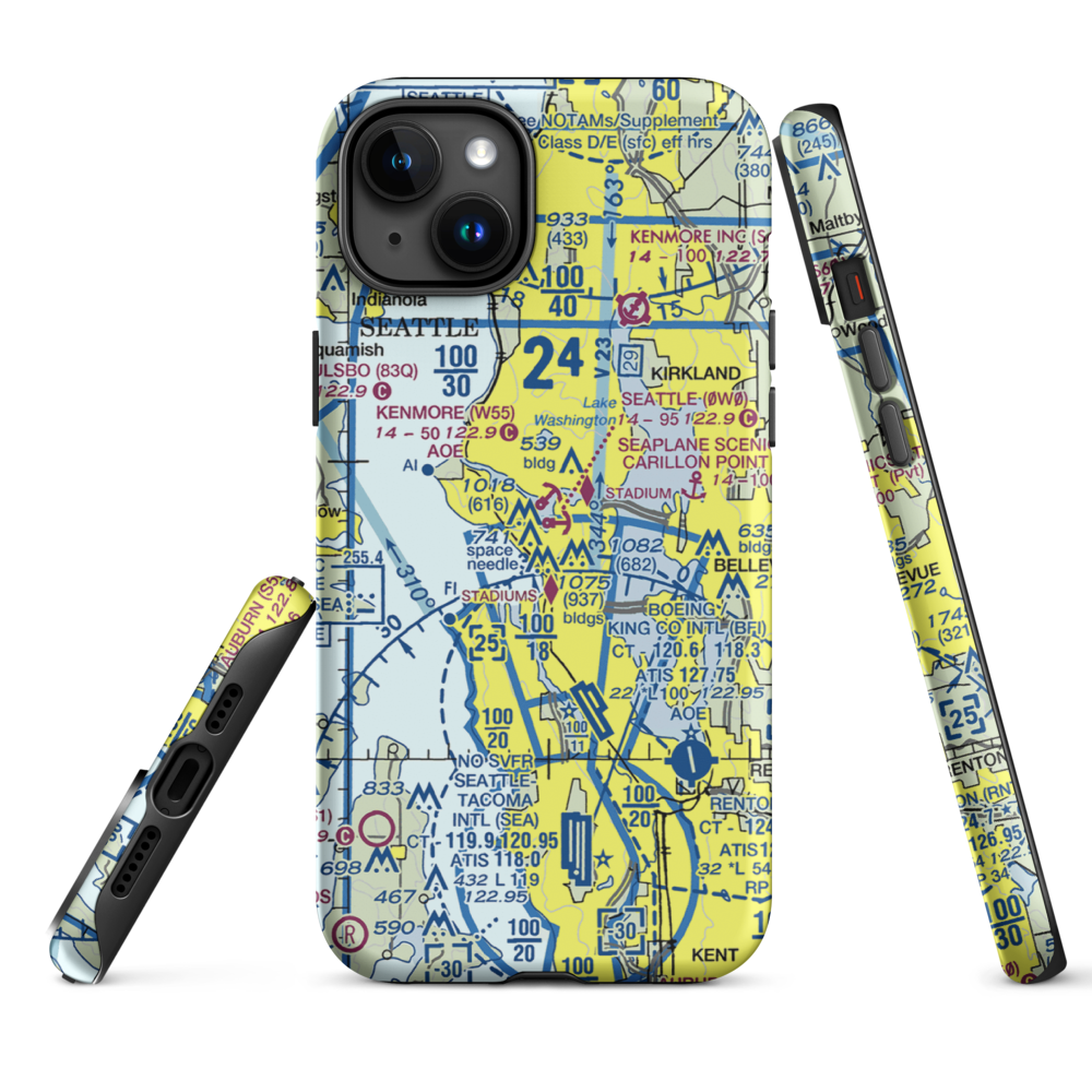 Kenmore Air Harbor Seaplane Base (W55) VFR Sectional  Tough iPhone Case iPhone 15 Plus model shown