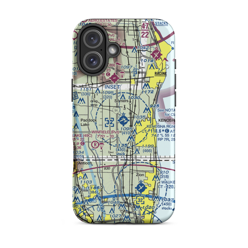 Kenosha Regional Airport (ENW) VFR Sectional  Tough iPhone Case iPhone 16 Plus model shown