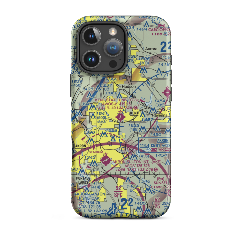 Kent State University Airport (1G3) VFR Sectional  Tough iPhone Case iPhone 16 Pro Max model shown