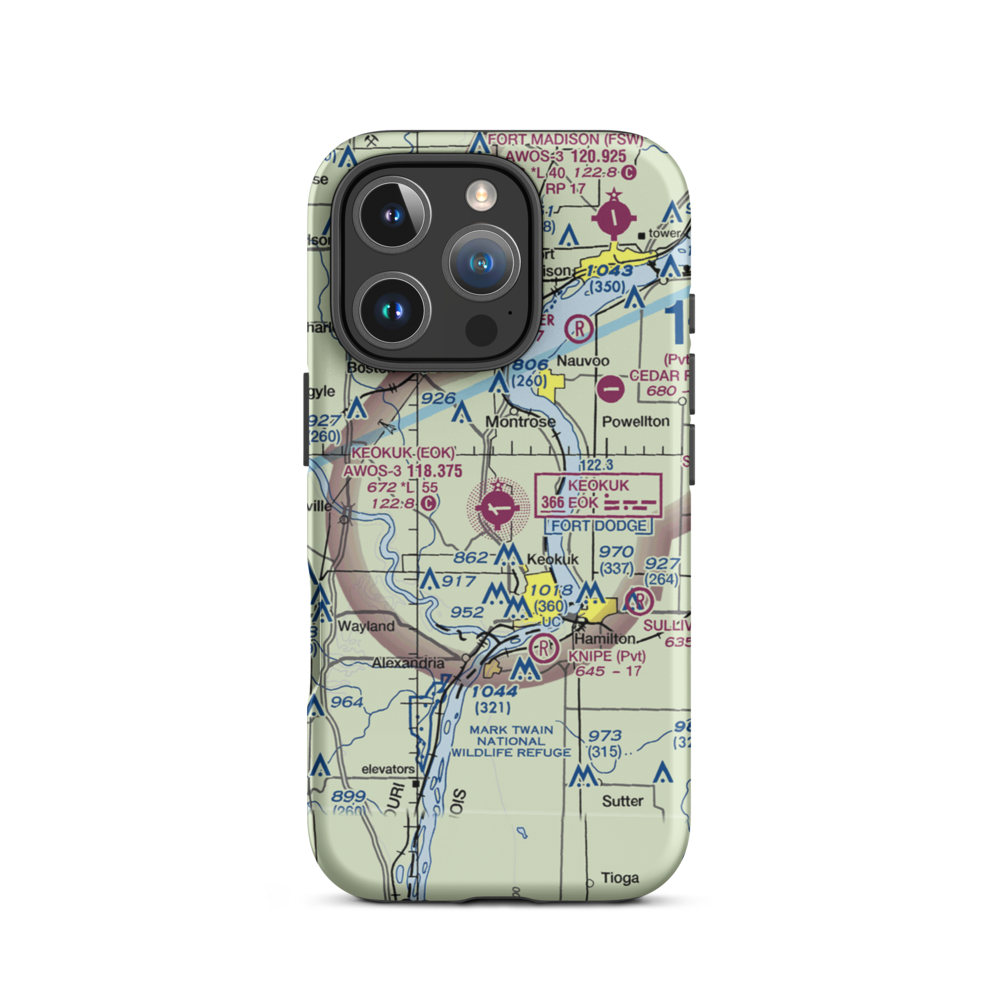 Keokuk Municipal Airport (EOK) VFR Sectional  Tough iPhone Case iPhone 16 Pro model shown