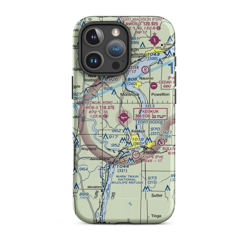 Keokuk Municipal Airport (EOK) VFR Sectional  Tough iPhone Case iPhone 16 Pro Max model shown