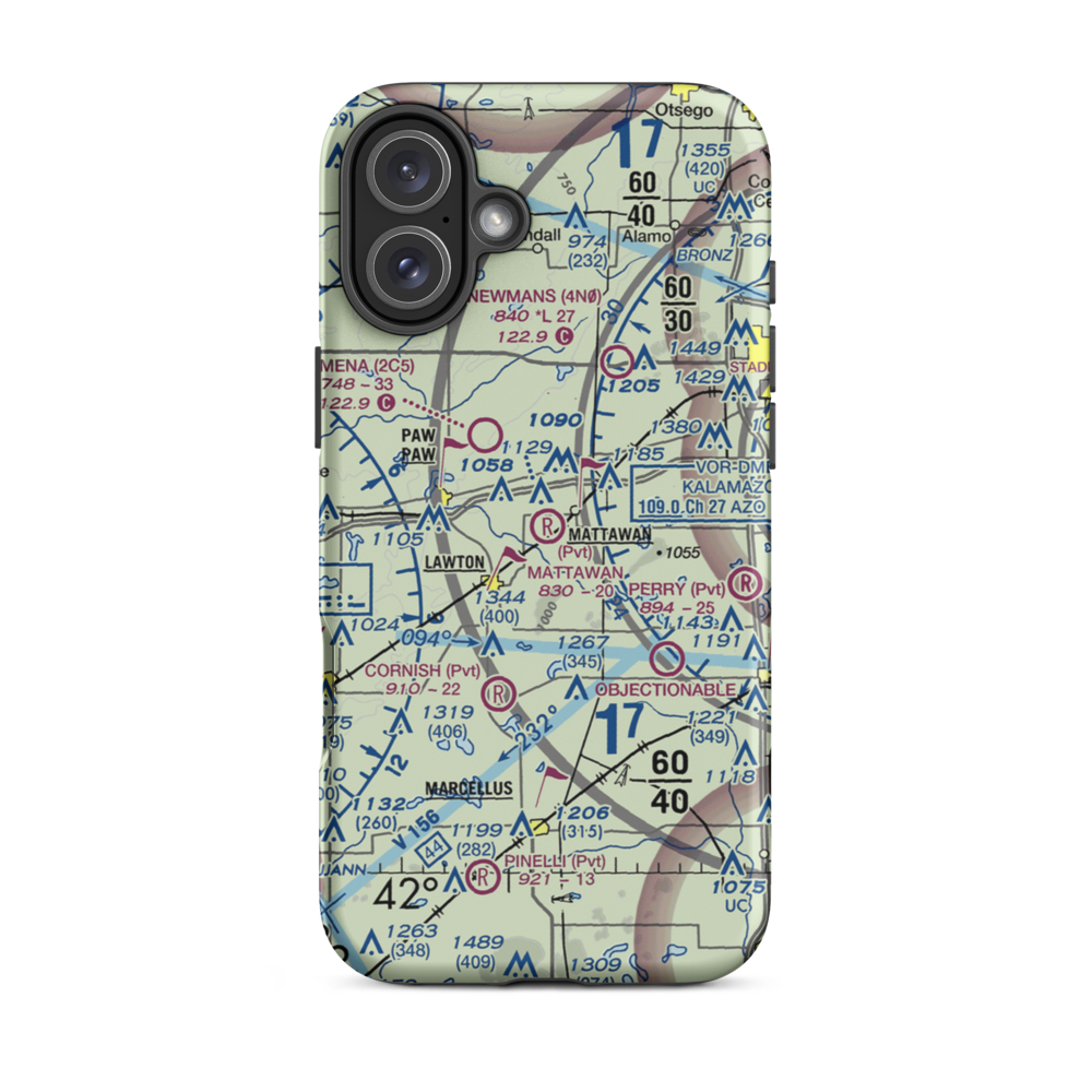 Kerby Field (MI84) VFR Sectional  Tough iPhone Case iPhone 16 Plus model shown