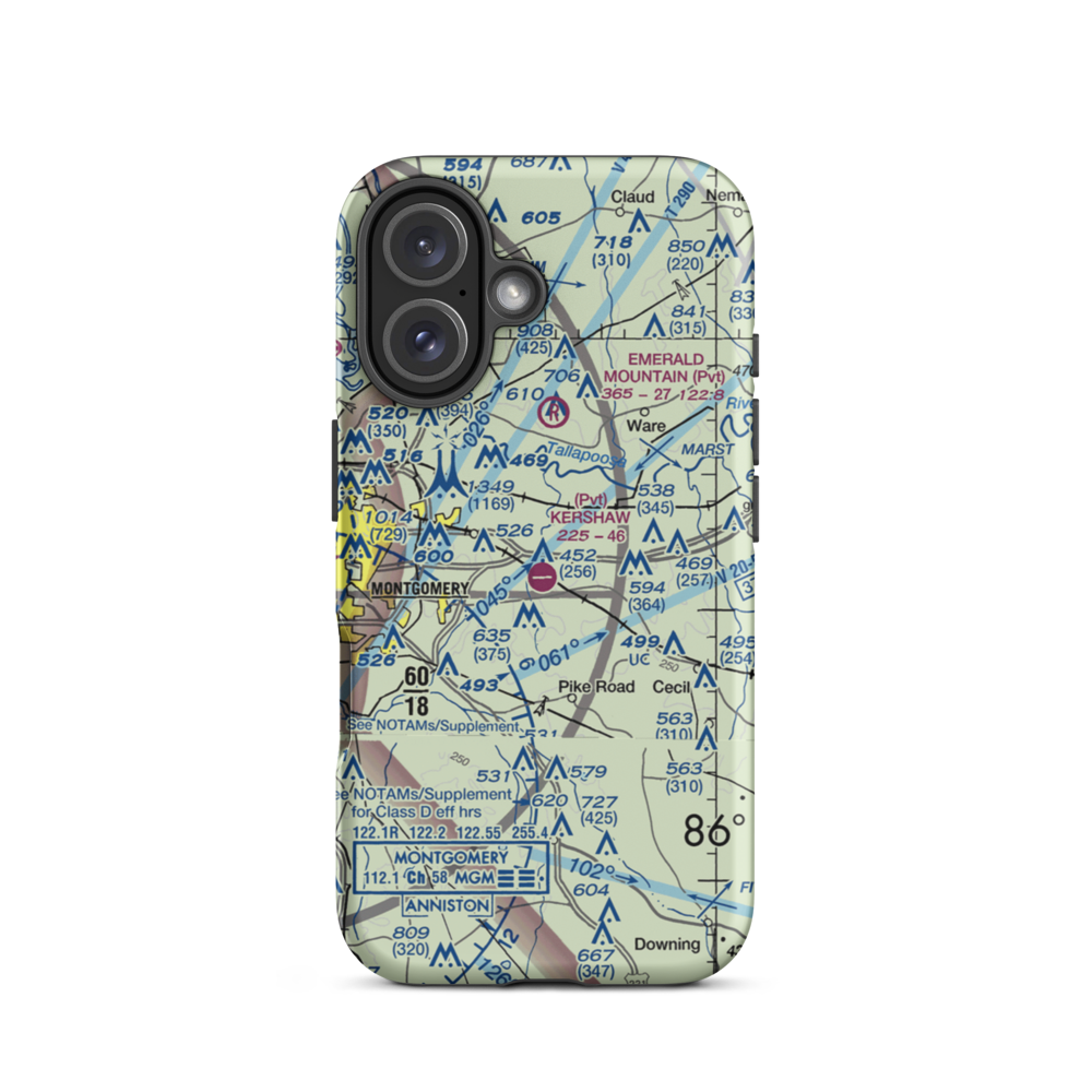 Kershaw Airport (AL12) VFR Sectional  Tough iPhone Case iPhone 16 model shown