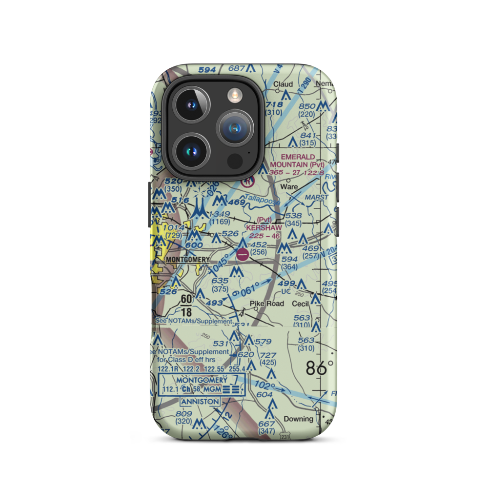 Kershaw Airport (AL12) VFR Sectional  Tough iPhone Case iPhone 16 Pro model shown