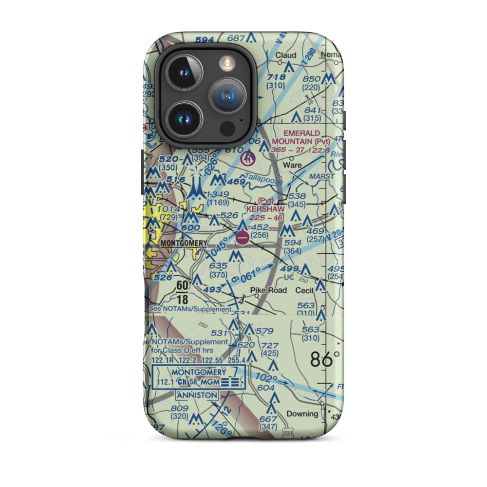 Kershaw Airport (AL12) VFR Sectional  Tough iPhone Case iPhone 16 Pro Max model shown