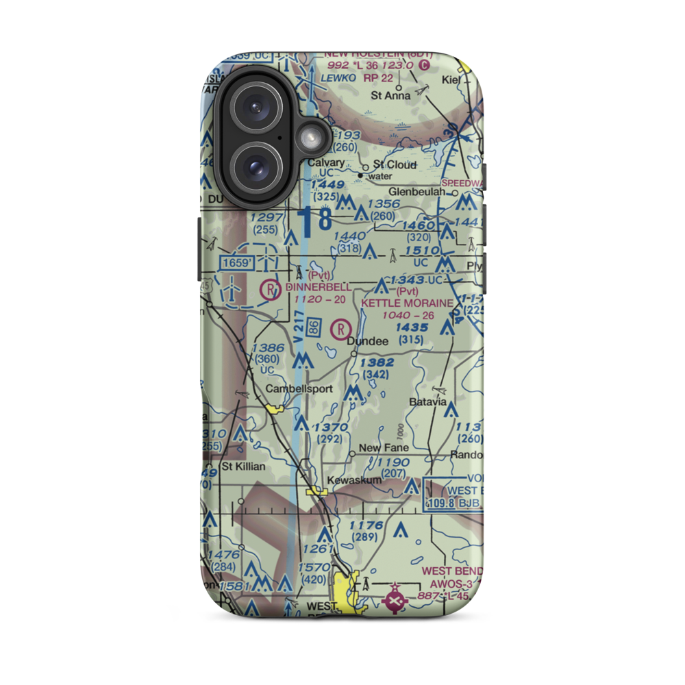 Kettle Moraine Airport (1WN1) VFR Sectional  Tough iPhone Case iPhone 16 Plus model shown