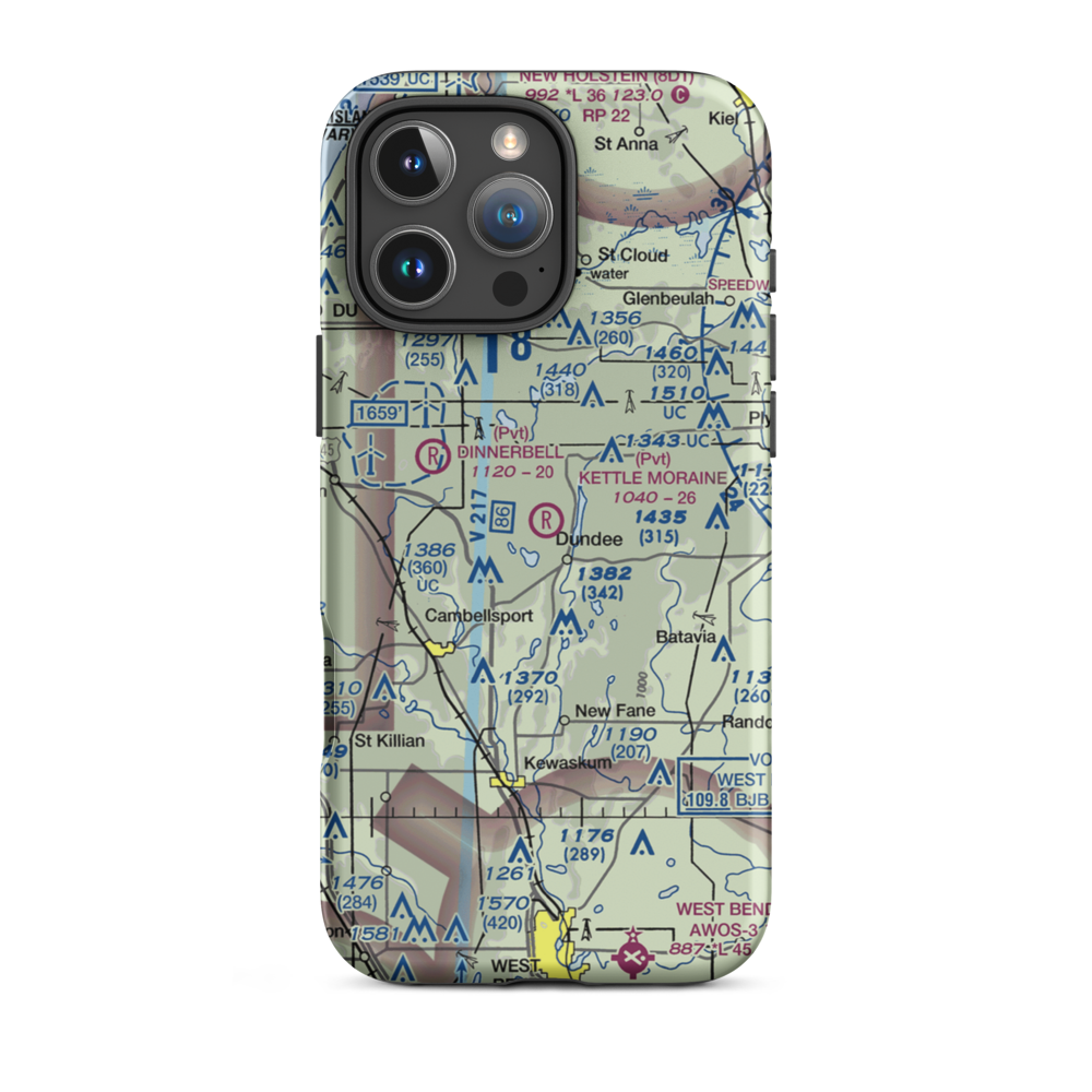 Kettle Moraine Airport (1WN1) VFR Sectional  Tough iPhone Case iPhone 16 Pro Max model shown