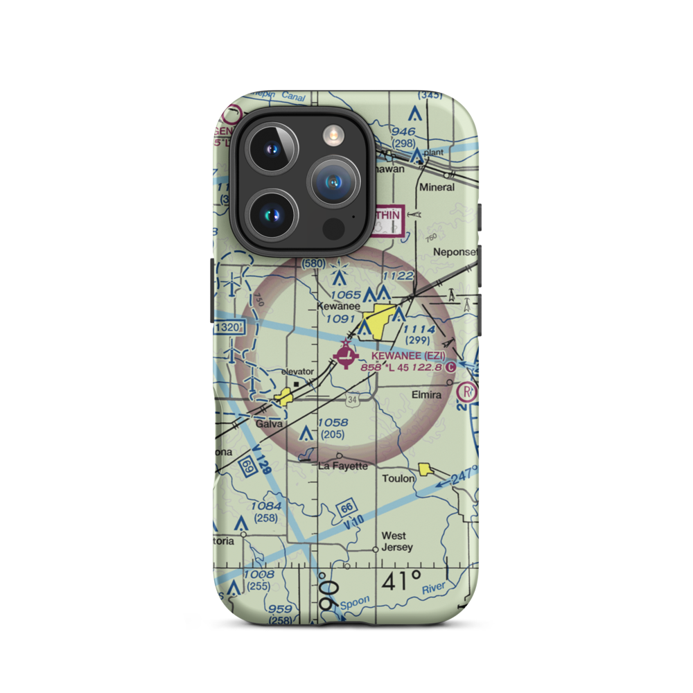 Kewanee Municipal Airport (EZI) VFR Sectional  Tough iPhone Case iPhone 16 Pro model shown