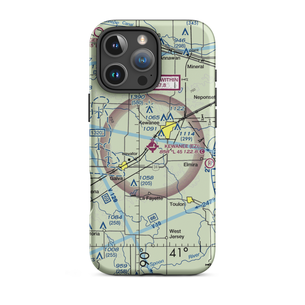 Kewanee Municipal Airport (EZI) VFR Sectional  Tough iPhone Case iPhone 16 Pro Max model shown