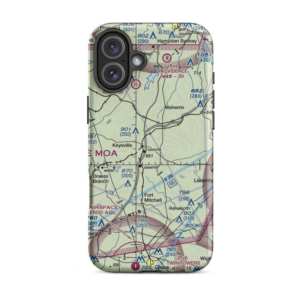 Keysville Airport (VG36) VFR Sectional  Tough iPhone Case iPhone 16 Plus model shown