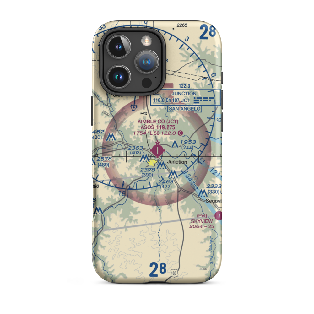 Kimble County Airport (JCT) VFR Sectional  Tough iPhone Case iPhone 16 Pro Max model shown
