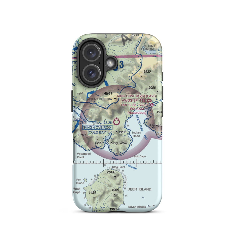 King Cove Airport (KVC) VFR Sectional  Tough iPhone Case iPhone 16 model shown