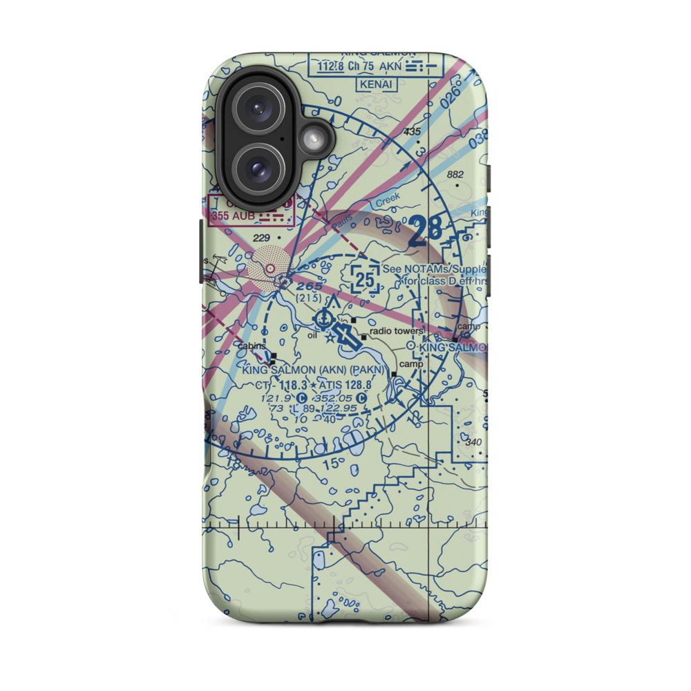 King Salmon Airport (AKN) VFR Sectional  Tough iPhone Case iPhone 16 Plus model shown