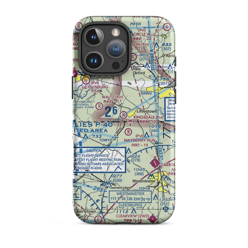 Kingsdale Air Park (PA23) VFR Sectional  Tough iPhone Case iPhone 16 Pro Max model shown