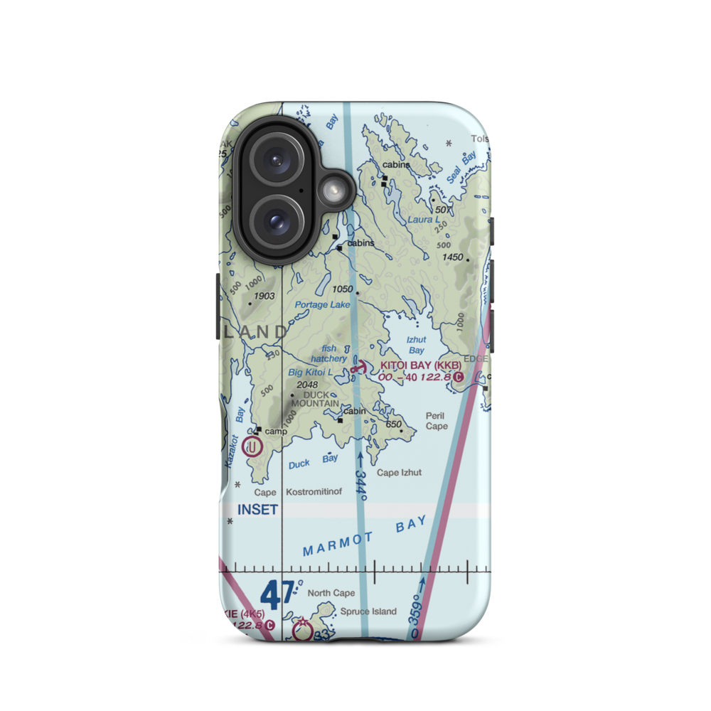 Kitoi Bay Seaplane Base (KKB) VFR Sectional  Tough iPhone Case iPhone 16 model shown