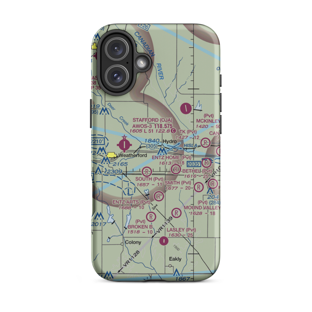 Kits Airport (5OK0) VFR Sectional  Tough iPhone Case iPhone 16 Plus model shown