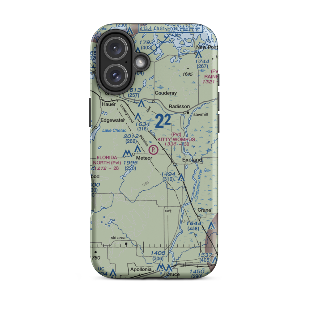 Kitty-Wompus Airport (26WI) VFR Sectional  Tough iPhone Case iPhone 16 Plus model shown