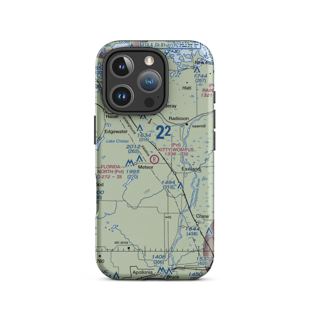 Kitty-Wompus Airport (26WI) VFR Sectional  Tough iPhone Case iPhone 16 Pro model shown