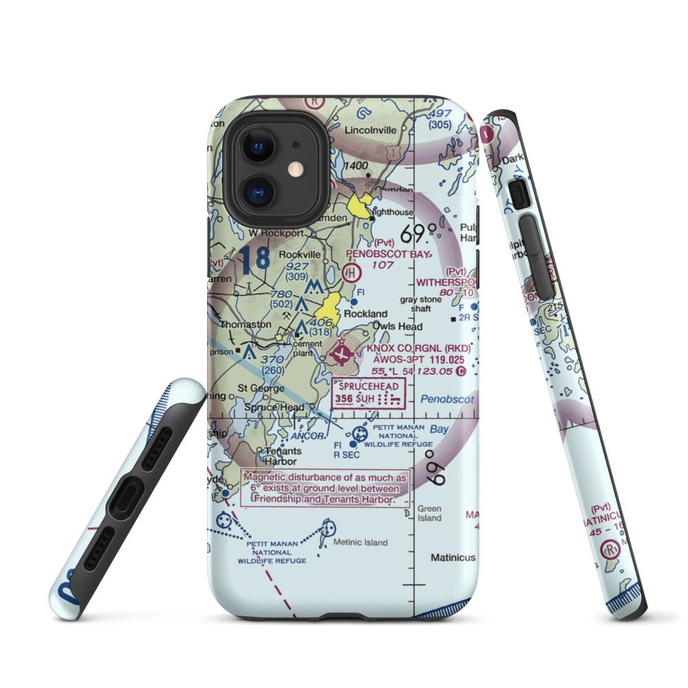 Knox County Regional Airport (RKD) VFR Sectional  Tough iPhone Case iPhone 11 model shown