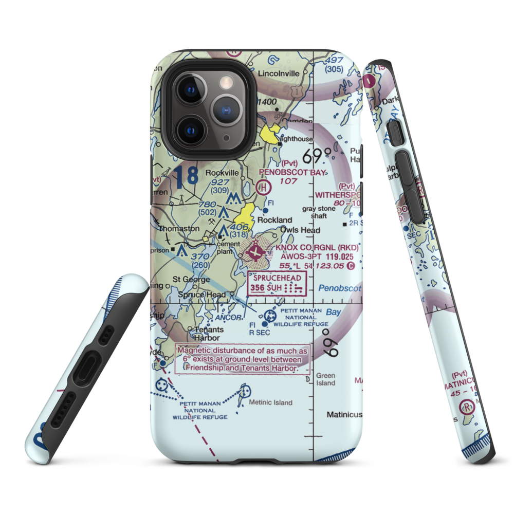 Knox County Regional Airport (RKD) VFR Sectional  Tough iPhone Case iPhone 11 Pro model shown