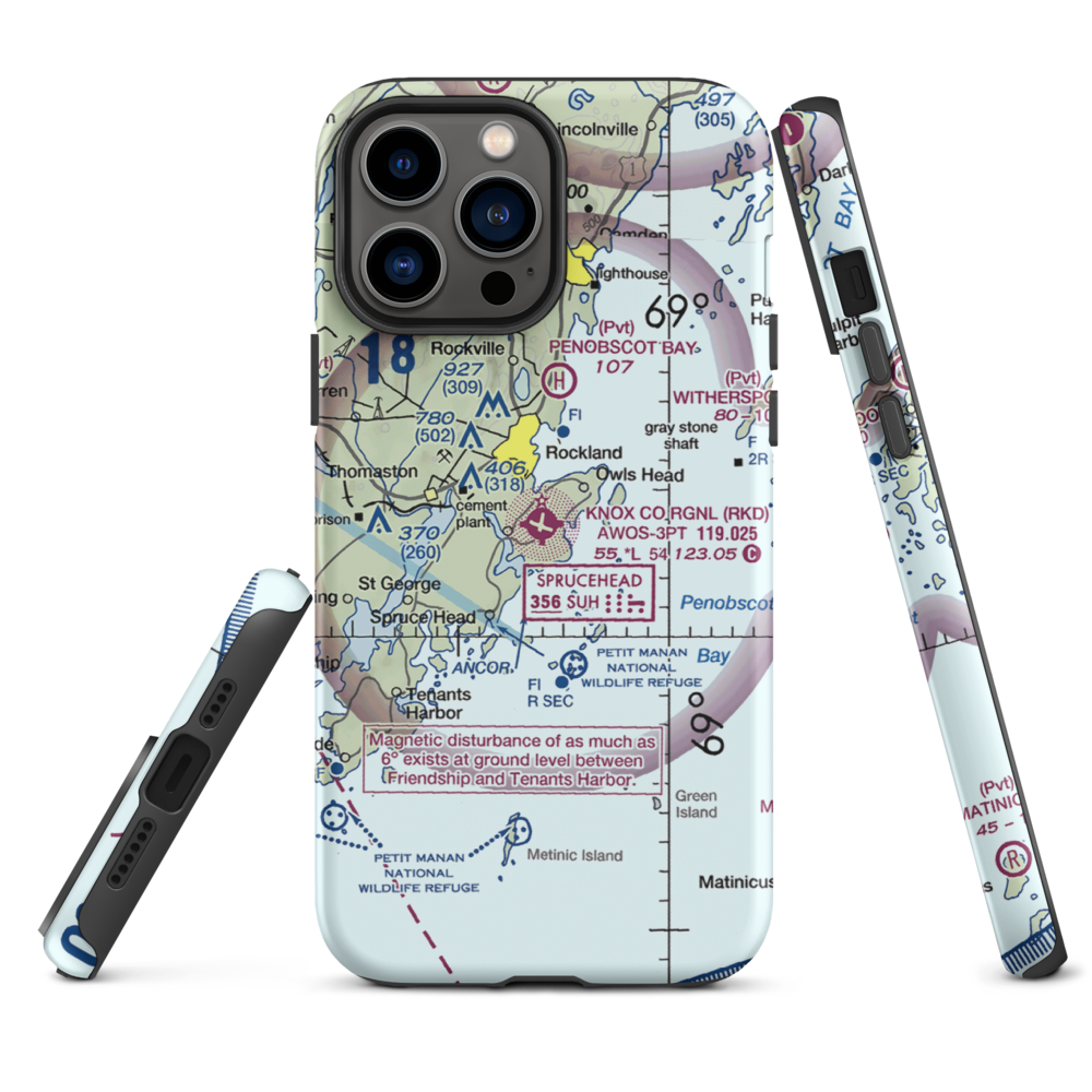 Knox County Regional Airport (RKD) VFR Sectional  Tough iPhone Case iPhone 13 Pro Max model shown