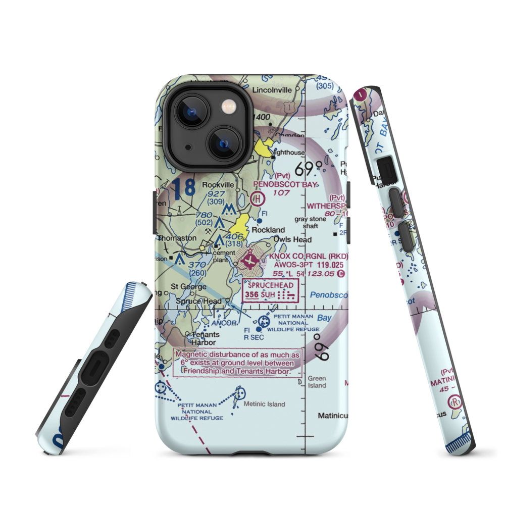 Knox County Regional Airport (RKD) VFR Sectional  Tough iPhone Case iPhone 14 model shown