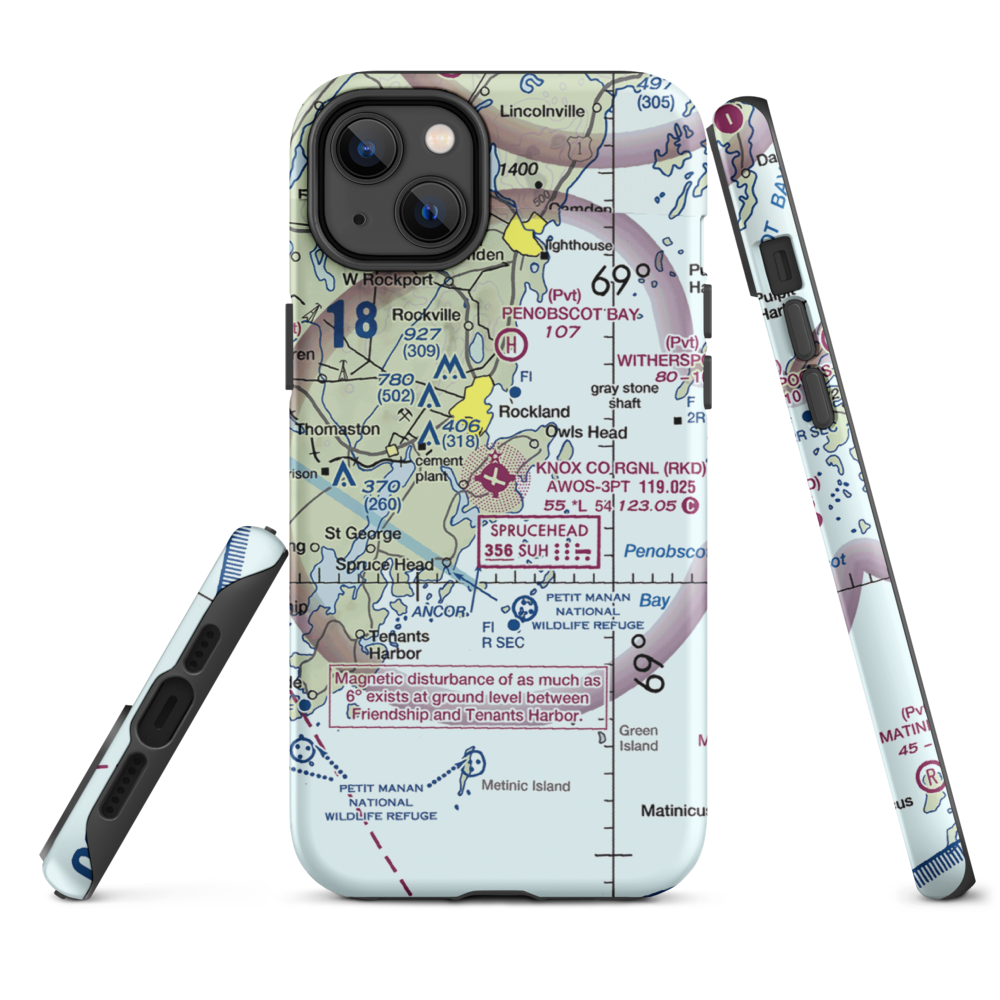 Knox County Regional Airport (RKD) VFR Sectional  Tough iPhone Case iPhone 14 Plus model shown