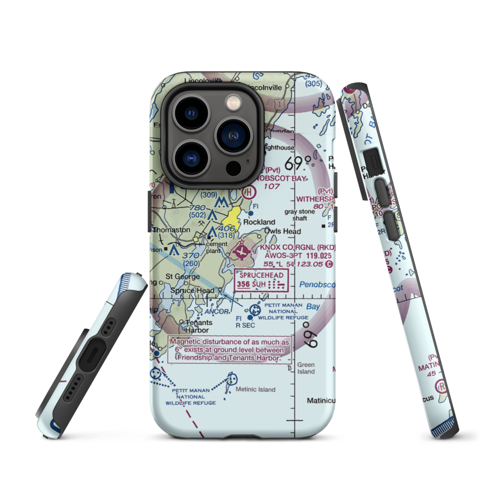 Knox County Regional Airport (RKD) VFR Sectional  Tough iPhone Case iPhone 14 Pro model shown