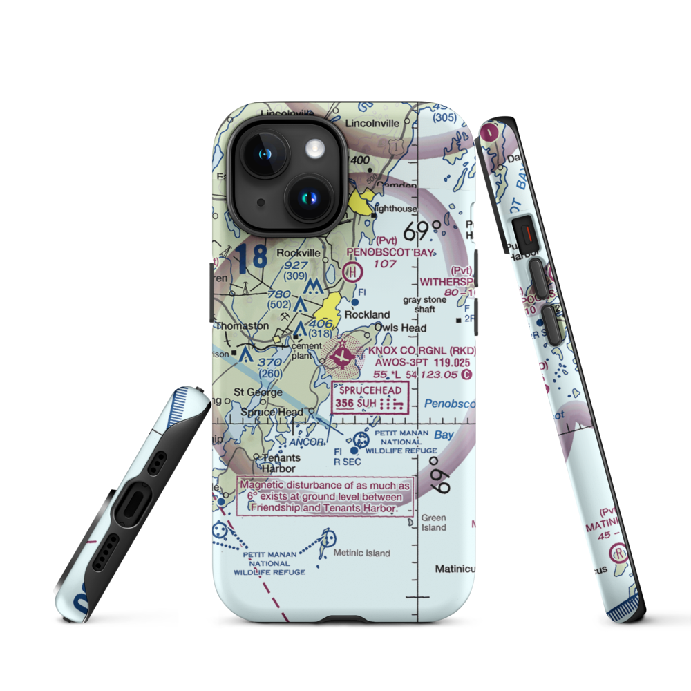 Knox County Regional Airport (RKD) VFR Sectional  Tough iPhone Case iPhone 15 model shown
