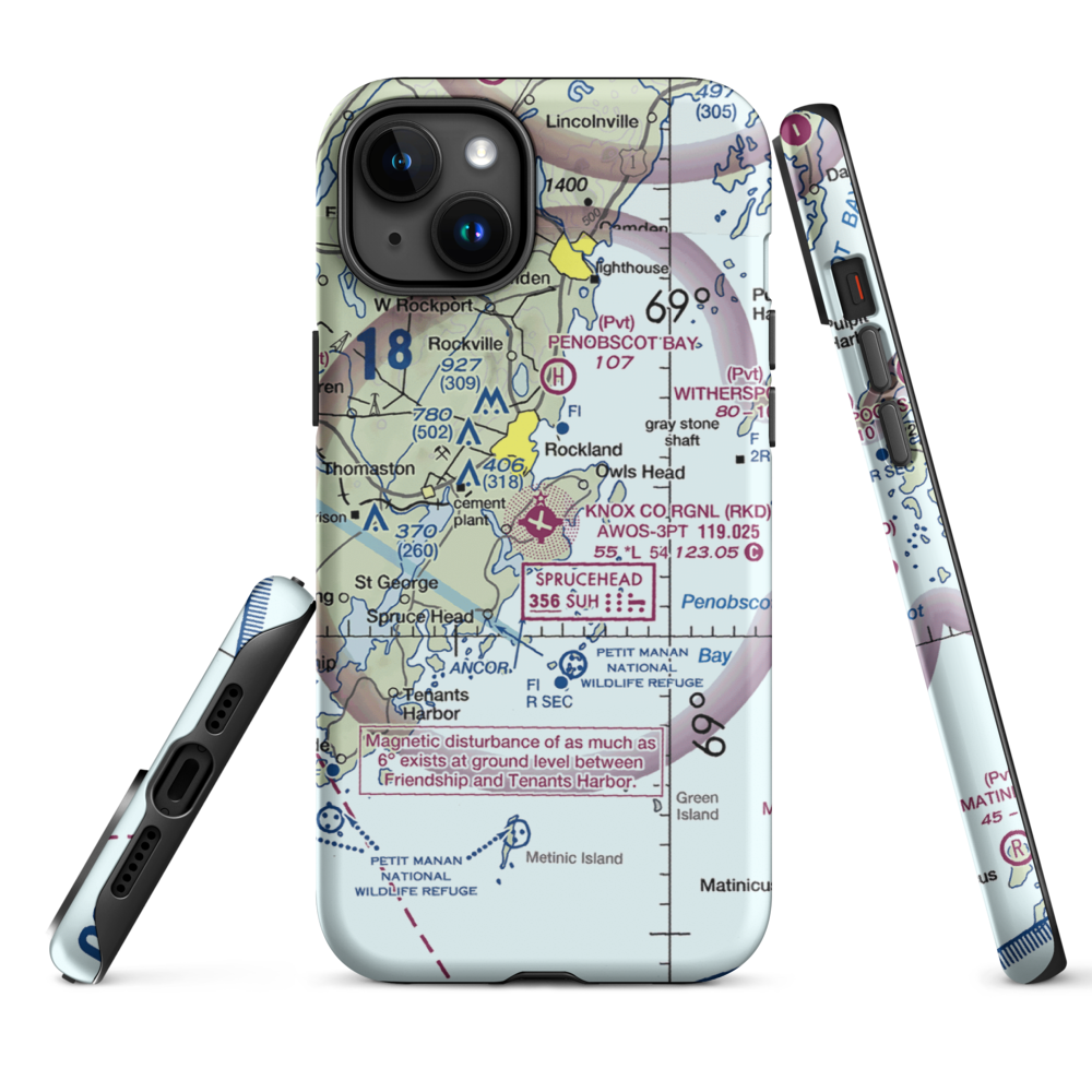 Knox County Regional Airport (RKD) VFR Sectional  Tough iPhone Case iPhone 15 Plus model shown