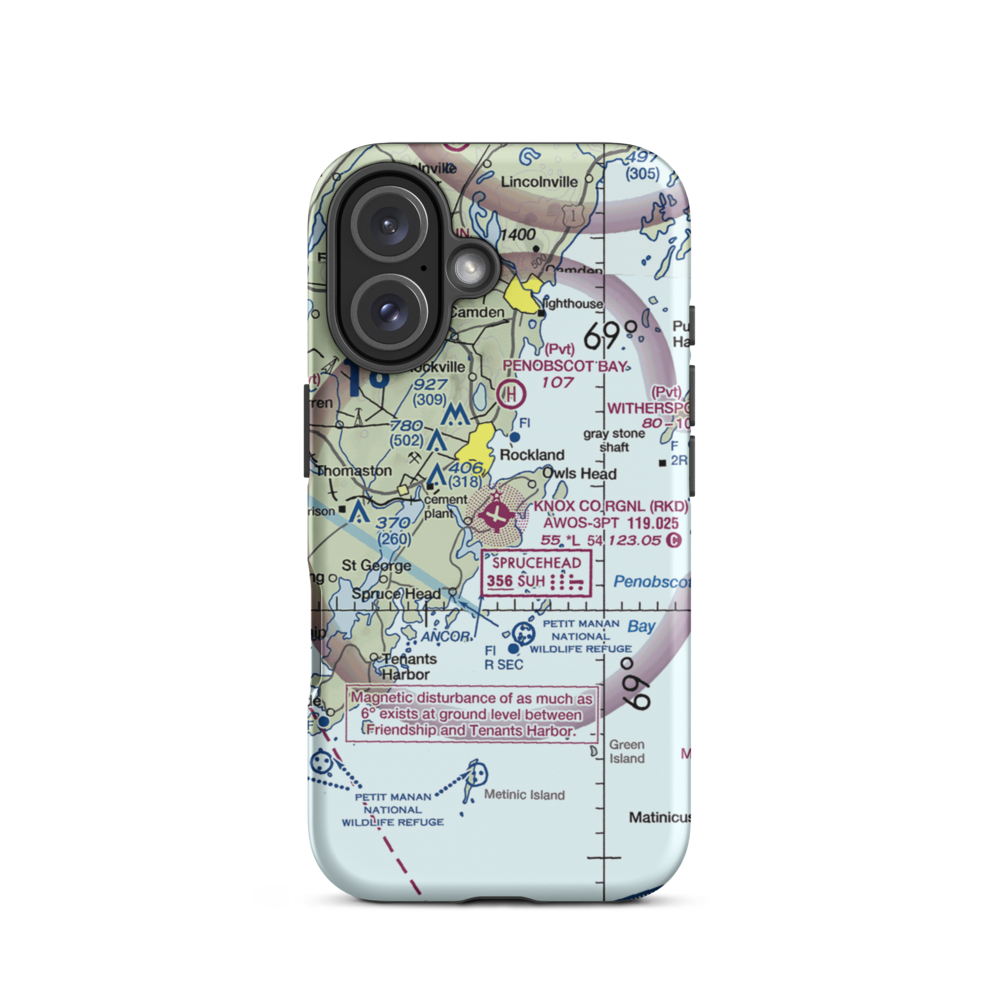Knox County Regional Airport (RKD) VFR Sectional  Tough iPhone Case iPhone 16 model shown