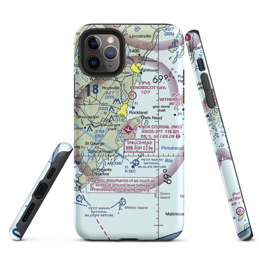 Knox County Regional Airport (RKD) VFR Sectional  Tough iPhone Case iPhone 11 Pro Max model shown