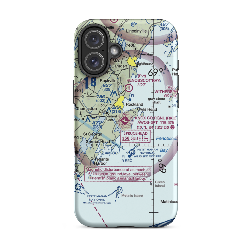 Knox County Regional Airport (RKD) VFR Sectional  Tough iPhone Case iPhone 16 Plus model shown