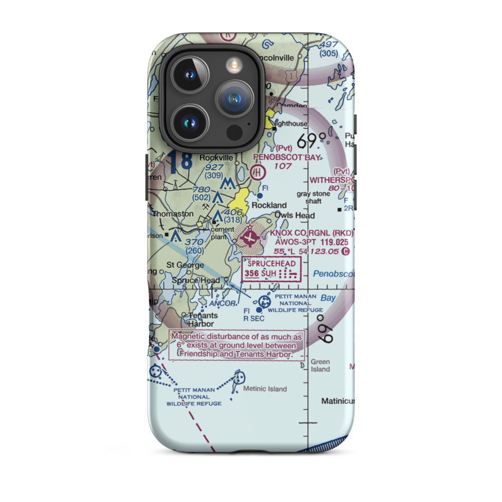 Knox County Regional Airport (RKD) VFR Sectional  Tough iPhone Case iPhone 16 Pro Max model shown