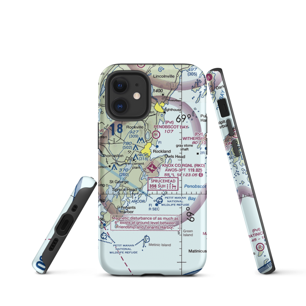 Knox County Regional Airport (RKD) VFR Sectional  Tough iPhone Case iPhone 12 mini model shown