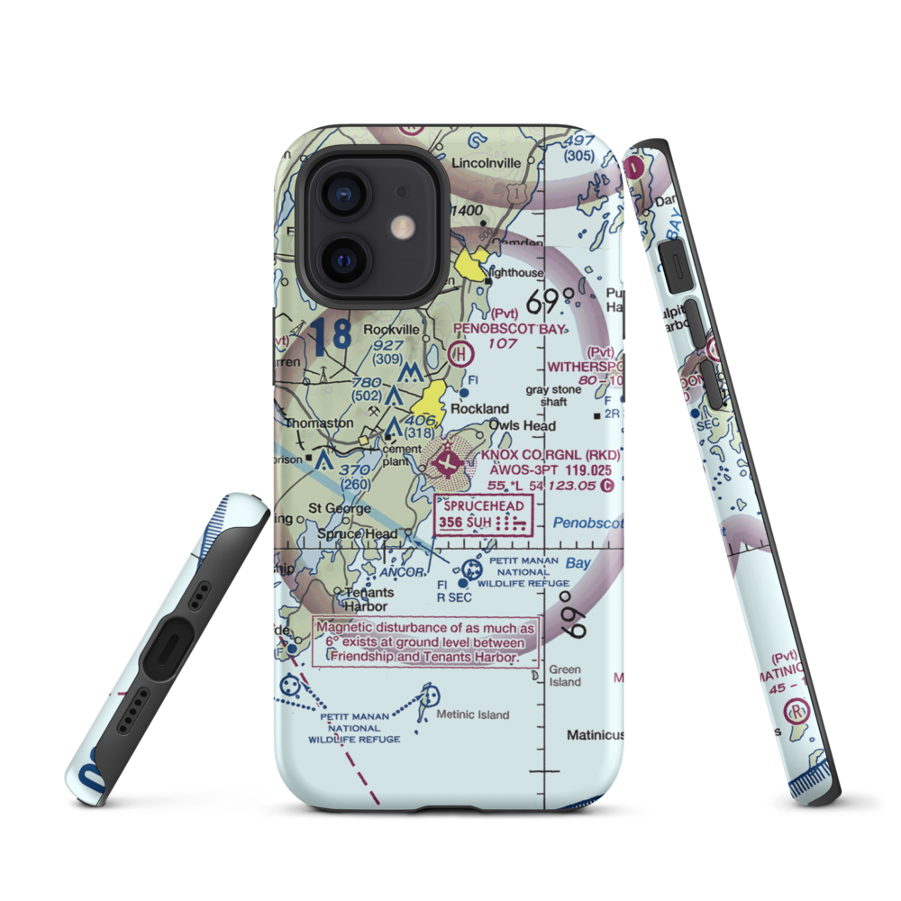 Knox County Regional Airport (RKD) VFR Sectional  Tough iPhone Case iPhone 12 model shown