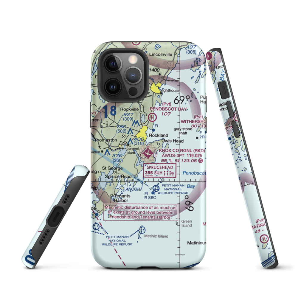Knox County Regional Airport (RKD) VFR Sectional  Tough iPhone Case iPhone 12 Pro model shown