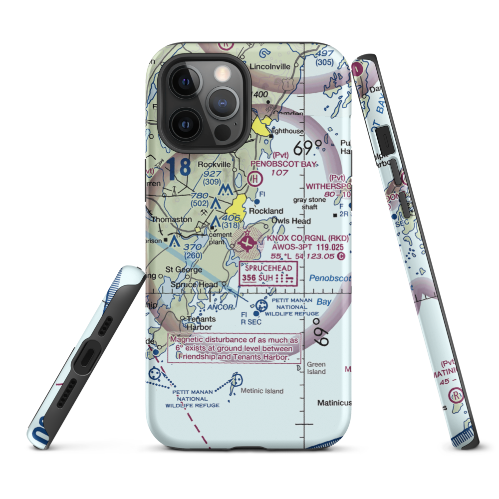 Knox County Regional Airport (RKD) VFR Sectional  Tough iPhone Case iPhone 12 Pro Max model shown