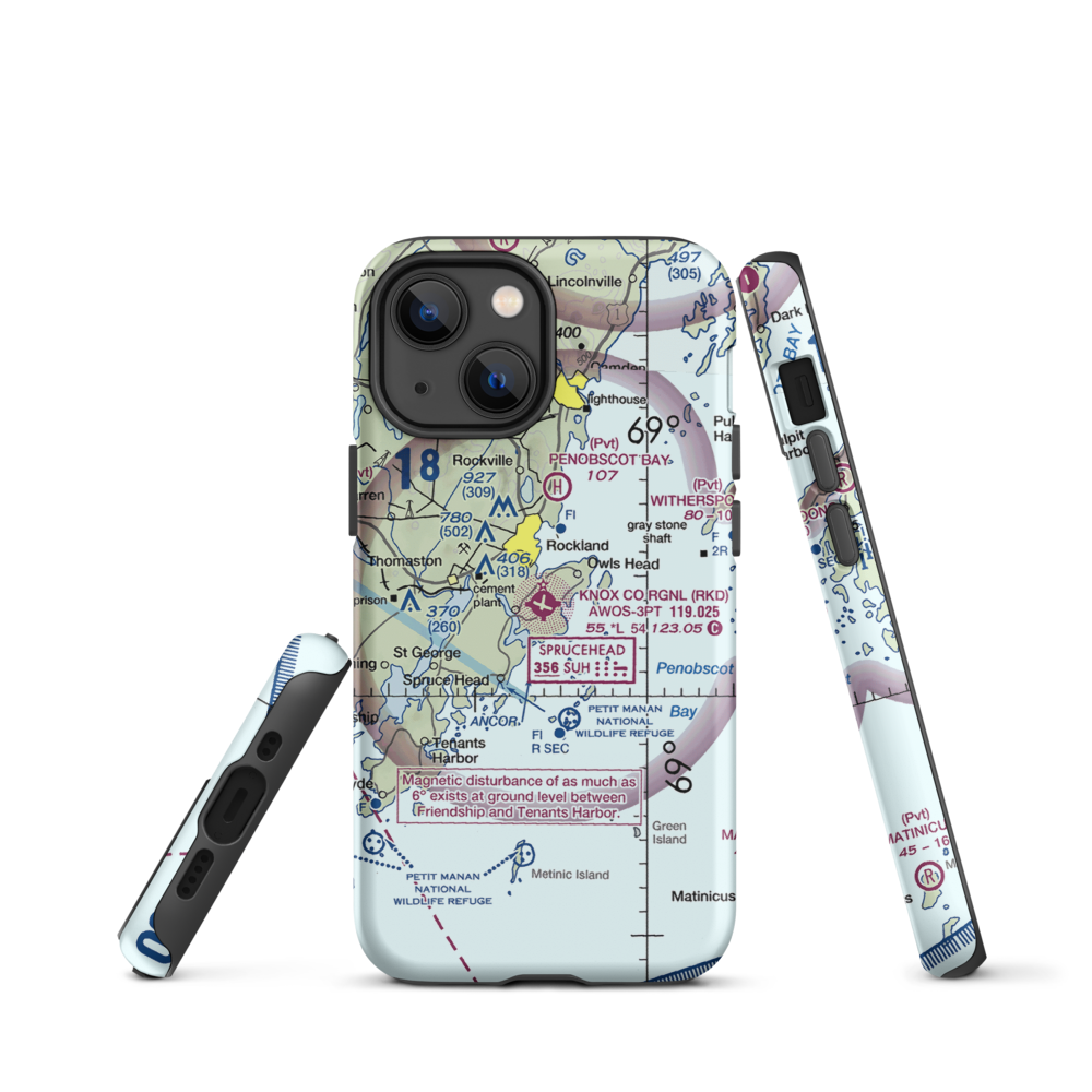 Knox County Regional Airport (RKD) VFR Sectional  Tough iPhone Case iPhone 13 mini model shown