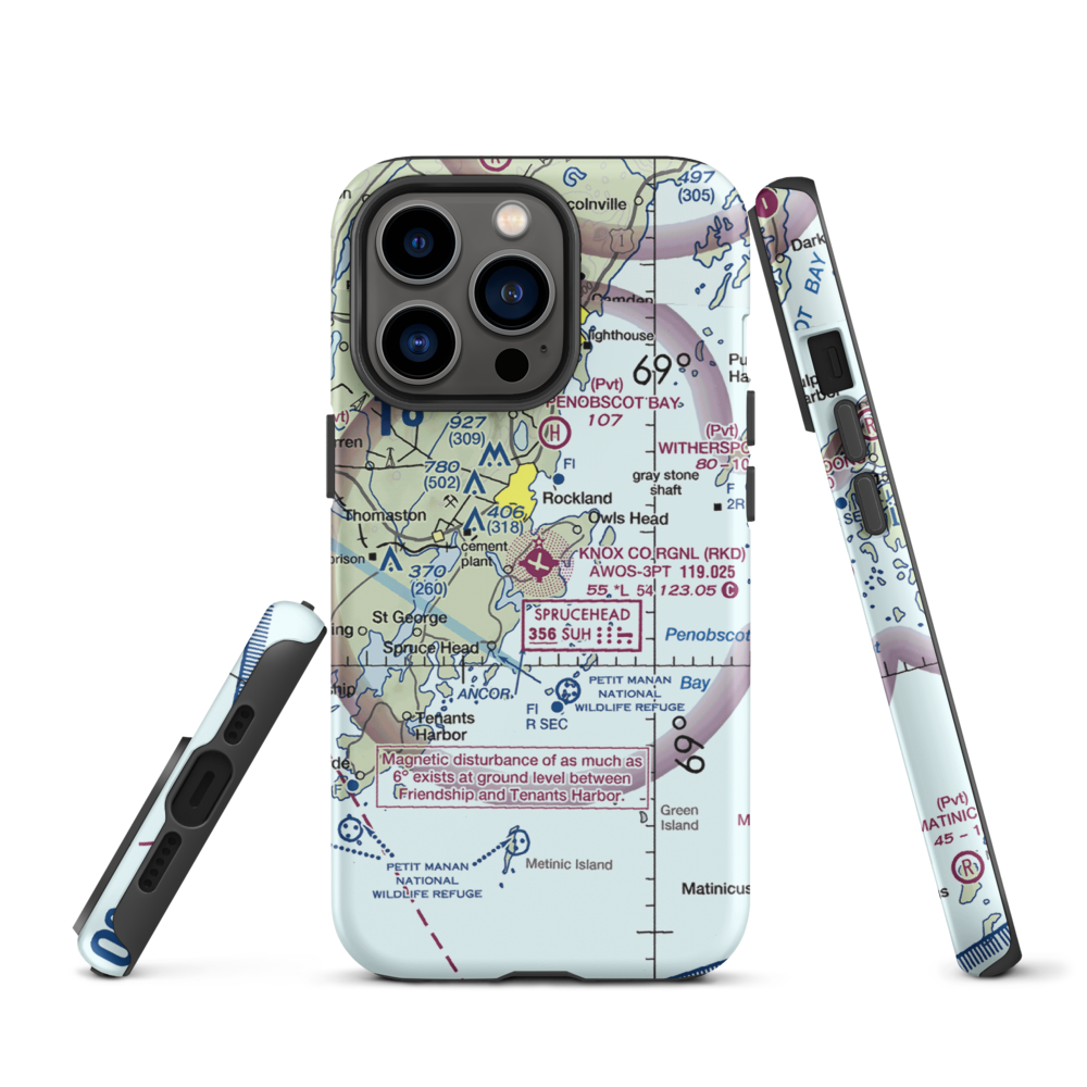 Knox County Regional Airport (RKD) VFR Sectional  Tough iPhone Case iPhone 13 Pro model shown