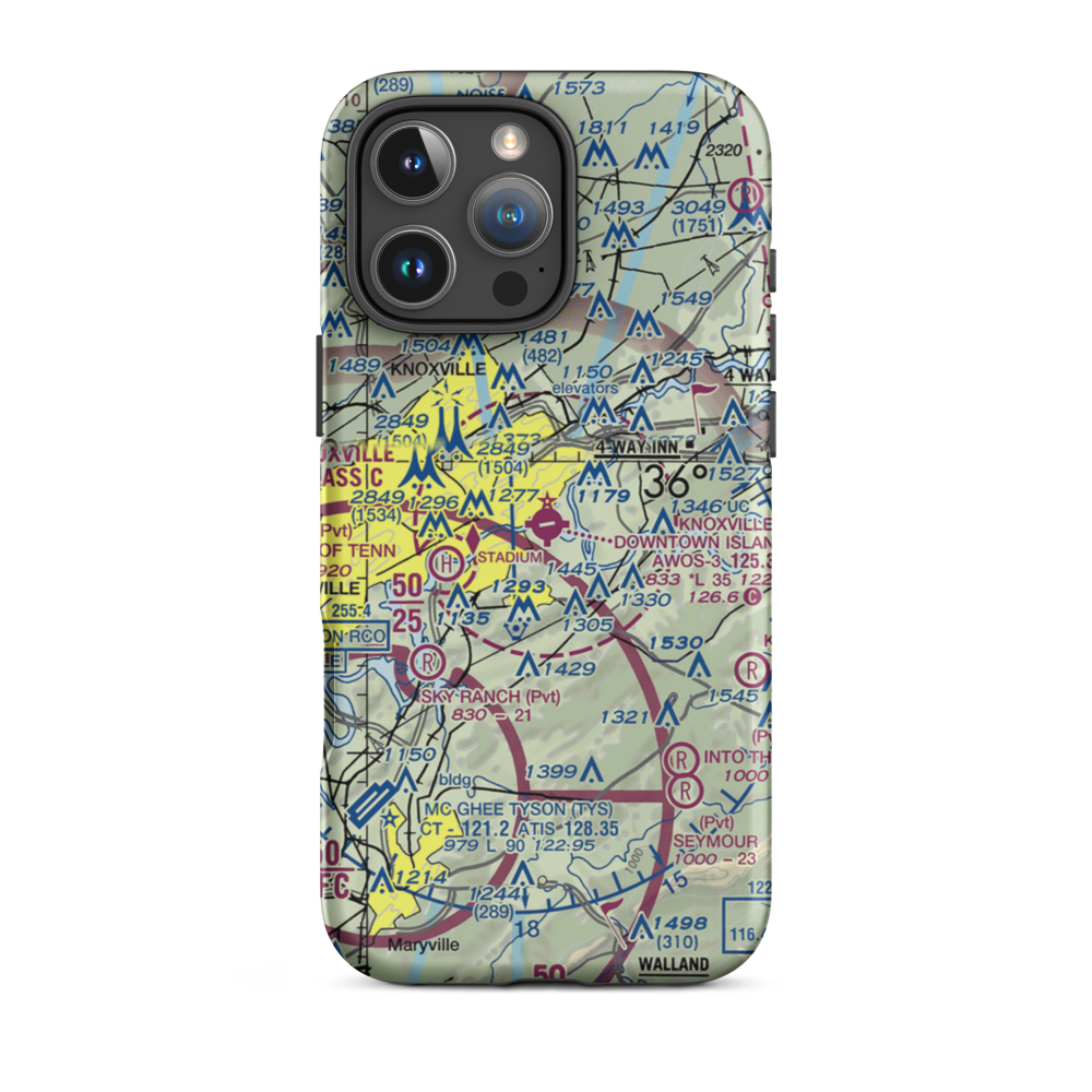 Knoxville Downtown Island Airport (DKX) VFR Sectional  Tough iPhone Case iPhone 16 Pro Max model shown