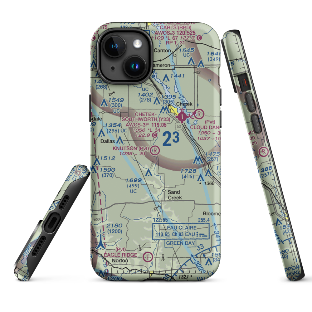 Knutson Farms Airport (3WN6) VFR Sectional  Tough iPhone Case iPhone 15 Plus model shown